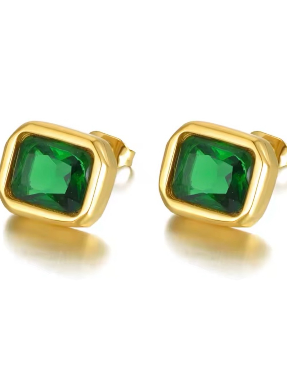 18K Gold Filled Lab Emerald Stud Earrings